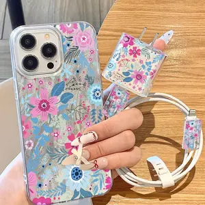 5-Piece Set with Textured Striped Design, Includes Charger Case, 2 Data Cable Sleeves, and Silicone Cable Tie for iPhone 11-16 Series