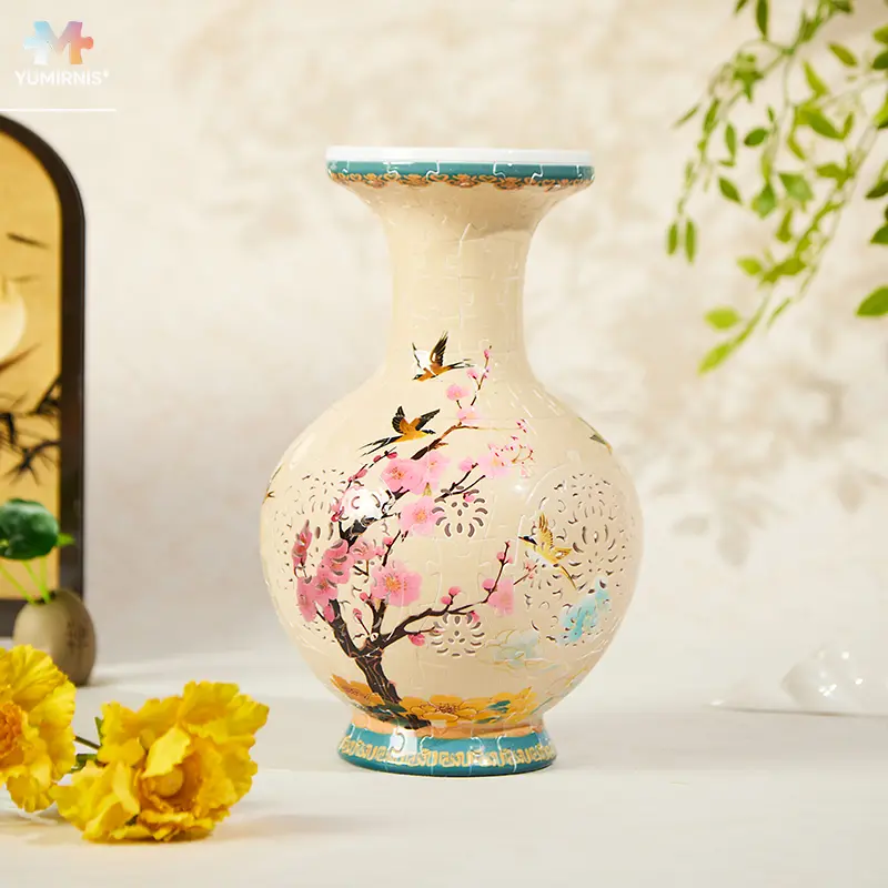 3D Puzzle Vase with Warm LED Lights, Water Fill Design Glow in Dark Mood Light Flower Display for Bedroom Home Decor