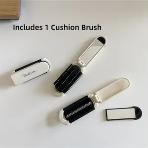 Foldable Mirror Comb Integrated Cushion Brush Portable Mini Travel Hairbrush Cute 2 in 1 Massage Mirror Comb Comb and Mirror in One Small Space Saving Touch Up Hairstyle Anywhere
