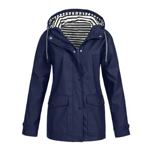 Striped Lined Zip Up Jacket - Casual Long Sleeve Drawstring Hooded Outerwear - Fleece Lining - For Fall & Winter - Women's Clothing - Perfect Gift for Women