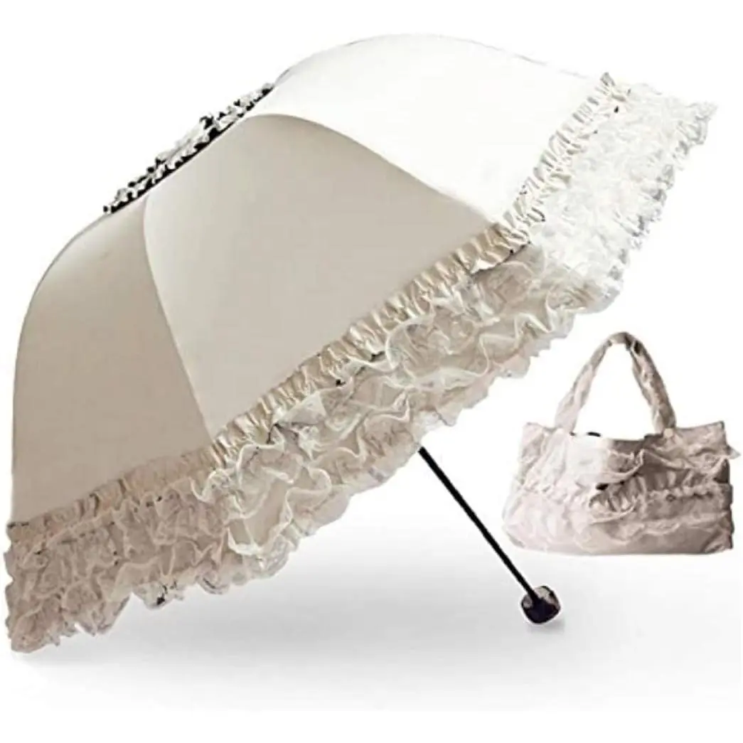Foldable Travel Umbrella Compact UV Resistance Princess Lace Parasol Umbrella Sun Umbrella for Women Girls