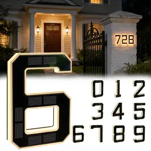 Solar Lighted House Numbers 9 Inch Waterproof LED Address Signs for Outside Modern House Numbers with Large Personalization Options,Decorate your door number, DIY personalisation.Modern Farmhouse Illuminated Sign Light Two Size Options
