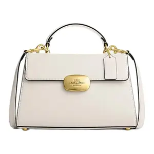COACH Eliza 27 Classic Monogram Oval Turn-Lock Flap Crossbody Bag for Women, Chalk White