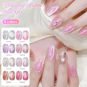 MTSSII 7ml Crystal Cat Eye Rubber Base Gel Nail Polish, 2-in-1 Spring Summer Shimmer Jelly Cat Eye Gel Semi Permanent Long-Lasting UV/LED Soak-Off Manicure Base Coat, Gel Nail Art, Perfect for DIY and Salon Use