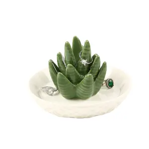 HOME SMILE Ceramic Aloe Ring Holder,Cactus Ring Dish for Jewelry,Birthday Gifts for Women