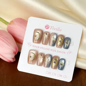 Perilla A1-A20 Reusable Handmade Press On False Nails Coffin Almond Square Glitter Rhinestone Handpainted Stick on Nails with Tool Kit