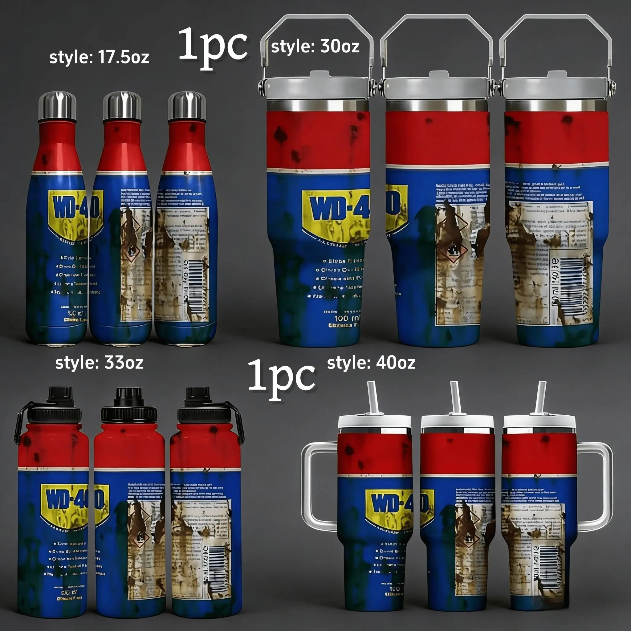 1pc 17.5/30/40oz Portable Stainless Steel Insulated Mug Traveler Tumbler & Flask, Insulated Travel Drinkware, featuring WD-40's red & blue color scheme, Serve hot & cold drinks, Outdoor camping Great for Garage, Workshop, Auto Shop, Unique Gift for Dad