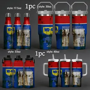 1pc 17.5/30/40oz Portable Stainless Steel Insulated Mug Tumbler & Flask, Insulated Travel Drinkware, featuring WD-40's red & blue color scheme, Serve hot & cold drinks, Outdoor camping Great for Garage, Workshop, Auto Shop, Unique Gift for Dad