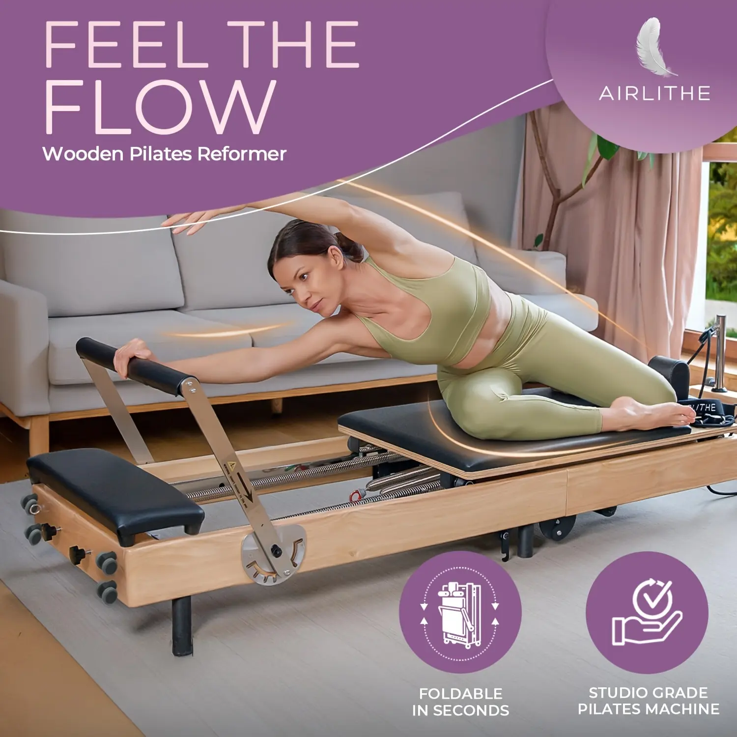 Foldable Pilates Equipment Bed, Wooden Pilates Bed Exercise Strength Training Equipment, Suitable for Home Fitness Enthusiasts, Rehabilitation, Flexibility Equipment, Fitness Reformers, Sturdy And Durable Materials, Multifunctional Accessories