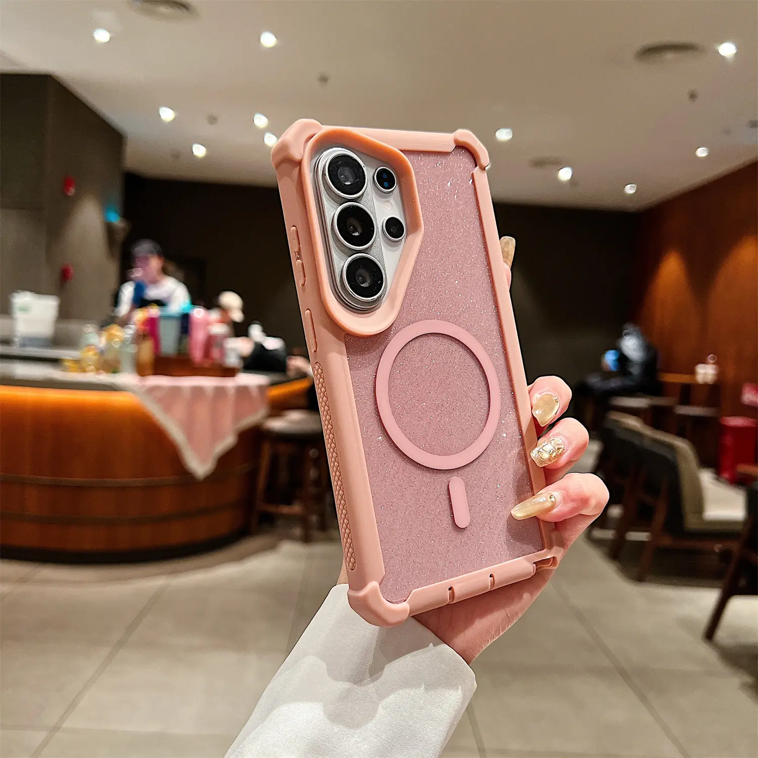 Magnetic for Samsung Galaxy S26 Ultra S25 S24 S23 S22 S21 Case, Compatible with Magsafe Sparkly Glitter Bling Back Design Crystal and Corner High-Duty Protection Shockproof Phone Cover for Girls Women