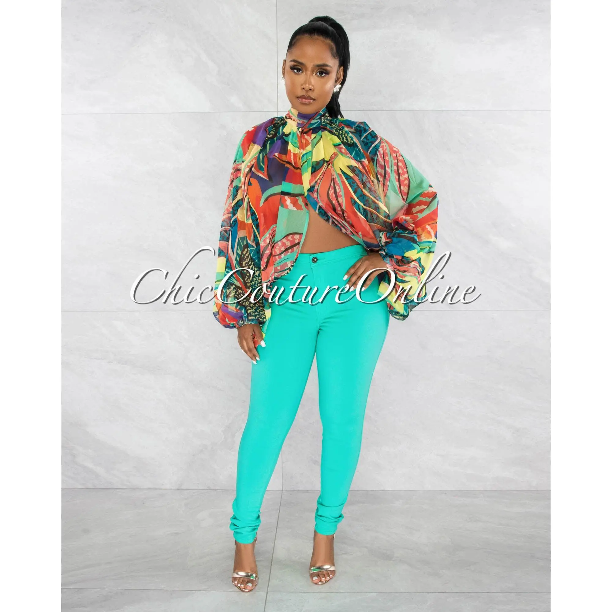*Asier Teal High Waist Skinny Jeans