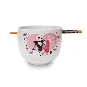 Disney The Nightmare Before Christmas Jack and Sally Ramen Bowl With Chopsticks Disney The Nightmare Before Christmas Jack and Sally Ramen Bowl With Chopsticks