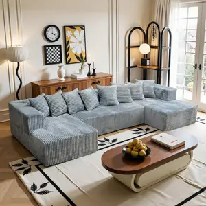 U-Shape Modular Boneless Sectional Couch - Compressed Corduroy Modern Sleeper Sofa with Fixed Arms, Pre-Assembled Space-Efficient Convertible Couches for Living Room, Indoor Sofas Living Room Furniture (3 Packages Shipping)