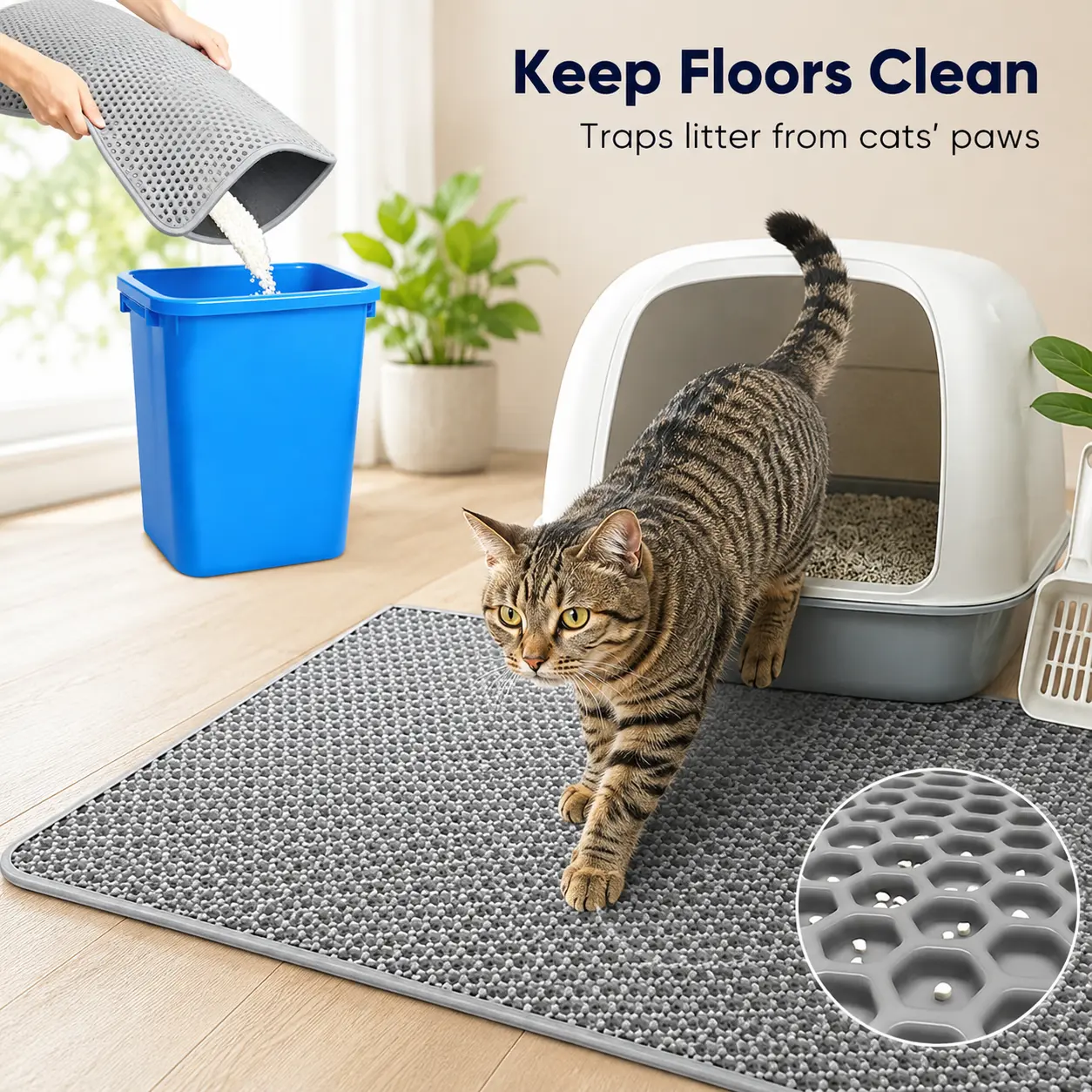 29.6in x 21.7in Double-Layer Honeycomb Cat Litter Mat - Soft EVA Material, Leakproof Bottom, Paw-Friendly, Anti-Slip Backing, Easy-to-Clean, Effective Litter Control, Floor Protection, All-Seasons Tracking Reducer