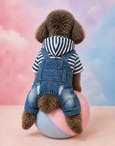 Denim Stripe Pet Dog Jumpsuits Puppy Cat Hoodie Jean Coat Four Feet Clothes For Small Dogs Teddy Yorkies Sweatshirt DOGGYZSTYLE