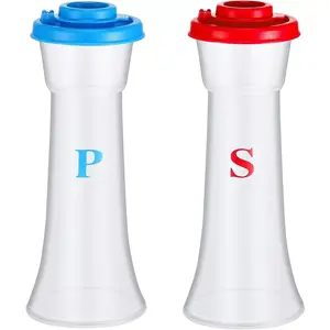 Set of 2 Plastic Salt and Pepper Shakers with Lids Large Moisture Proof S