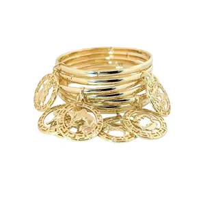 Bangle 60 mm Long Gold-Tone Necklace with Zodiac Pendant Chain Jewelry 4 mm Width Astrological Charm for Celestial Themes Modern Fashion Accessories Stackable Bracelet