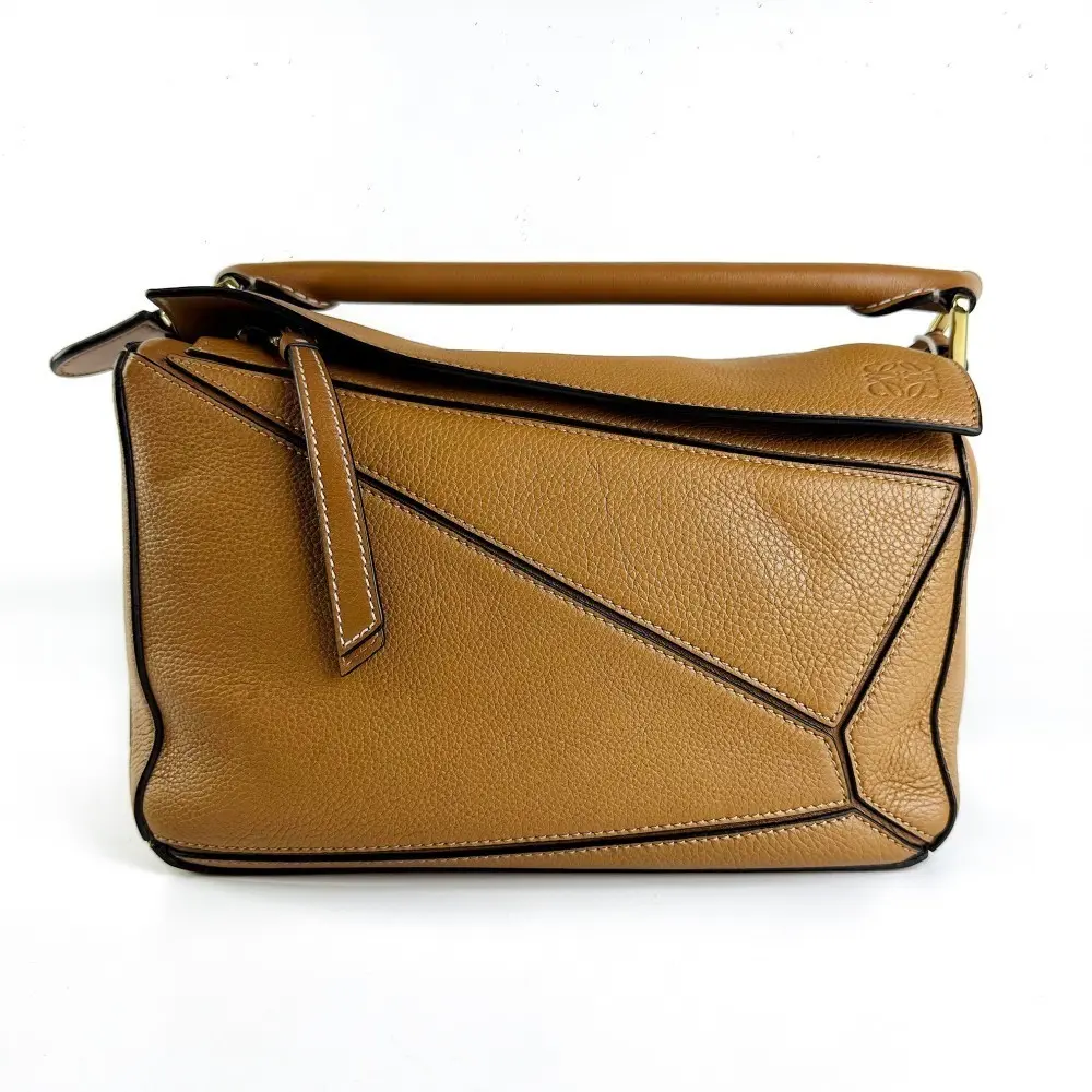 Pre-owned Loewe Medium Puzzle Bag Warm Tan Grain Calfskin Multiway Handbag【867】