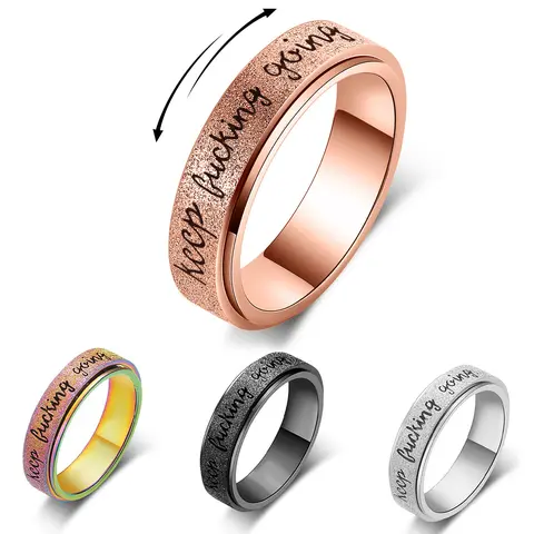 Non-Tarnish Stainless Steel "Keep Going" Spinner Fidget Ring - Anxiety Relief Focus Aid, Adult Accessory, Quirky Cool Adult Gift, Gifts for Women, Non Tarnish Jewelry