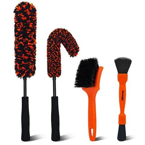 YeewayVeh 4PCS Car Wheel Cleaning Kit, Microfiber Bendable Wheel and Rim Brush，Tire Brush and Double-Ended Detailing Brush, Soft & No-Scratch Car Wheel Rim Cleaner Brush Set for All Wheel Types