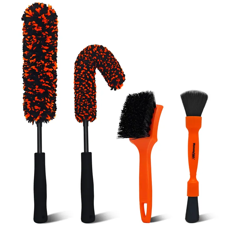 YeewayVeh 4PCS Car Wheel Cleaning Kit, Microfiber Bendable Wheel and Rim Brush，Tire Brush and Double-Ended Detailing Brush, Soft & No-Scratch Car Wheel Rim Cleaner Brush Set for All Wheel Types