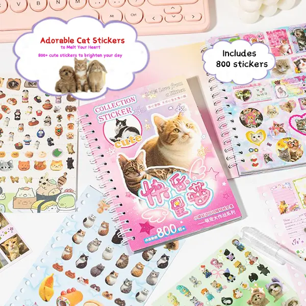 Ultra-Cute Cat-Themed Sticker Book—Featuring 800 adorable cat stickers (30 sticker sheets) in one book—Perfect for journals, crafts, and planners. TikTok Exclusive: Now Trending!