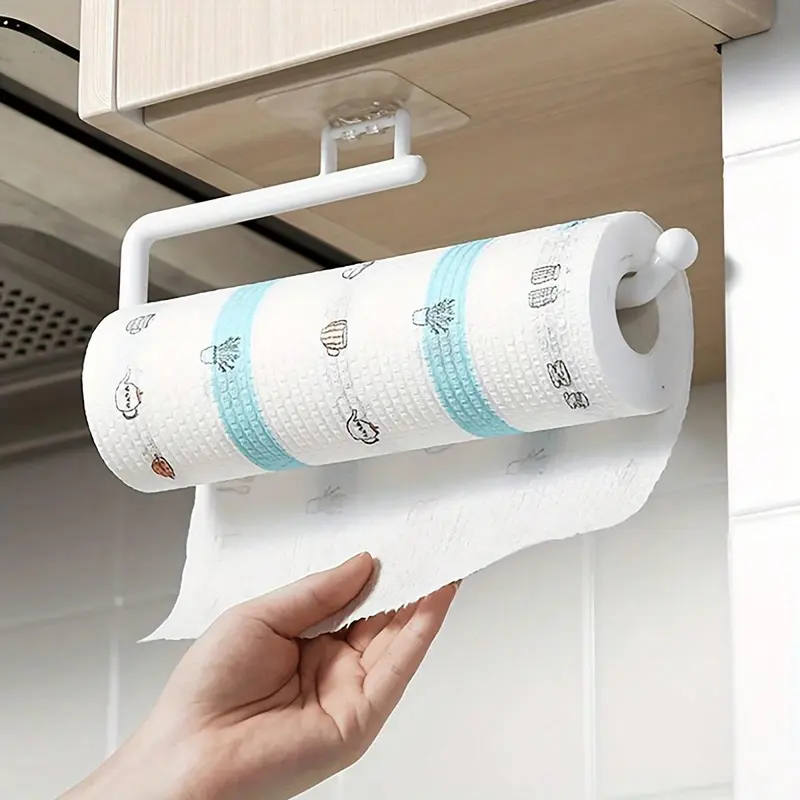 Wall Mounted Tissue Holder, Punch Free Tissue Holder with Hook, Kitchen Roll Holder, Bathroom Storage Rack, Home Organizer for Kitchen Bathroom, Bathroom Accessories Organizer, Bathroom Organization