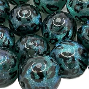 25pc Blue Leopard Print Shimmering Premium Bead 15.5mm for Beaded Pens - High-Quality Materials & Stylish Design Art Charms Crafts