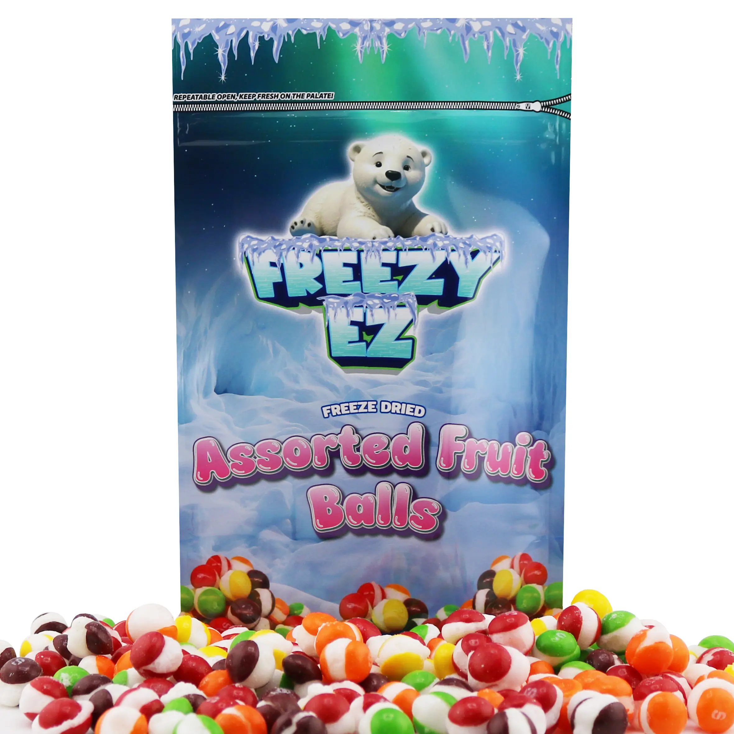 FREEZE DRIED ASSORTED FRUIT  BALLS CANDY 3.6 oz (1 PACK) Sweet Candies Snack