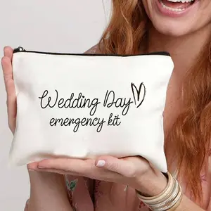 Bride Wedding Day Emergency Makeup Bag, Personalized Polyester Cosmetic Pouch, Lightweight Zipper Storage Bag, Foldable, Fashion Washbag