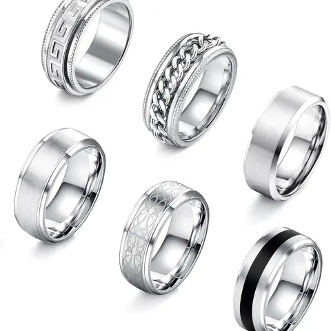 Men's Street Style Textured Design Ring, Statement Ring, Vintage Stainless Steel Ring Set, Fashionable Jewelry, Beautiful Rings for Men & Women