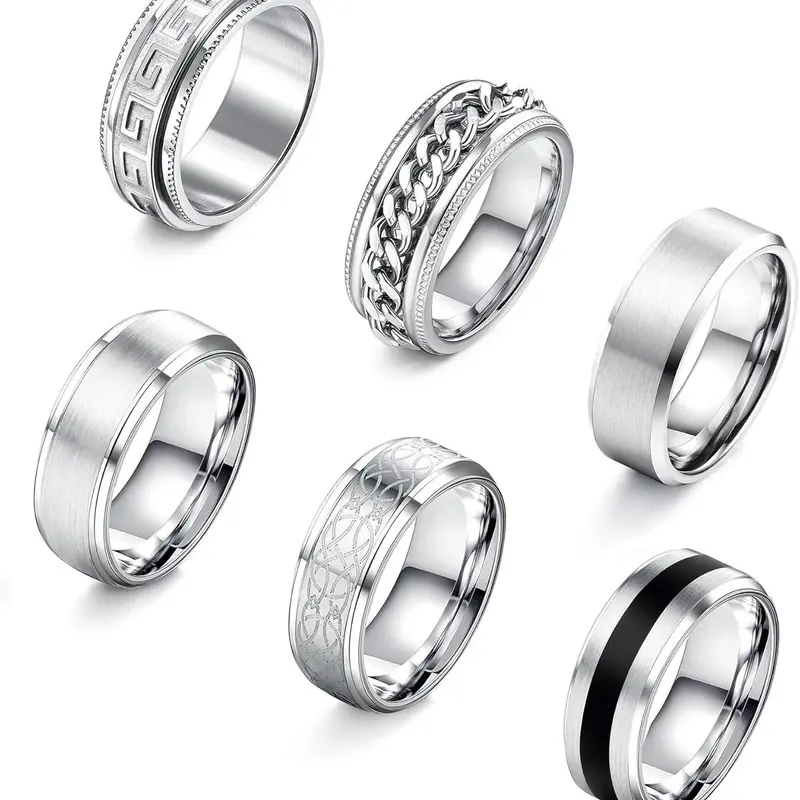 Men's Street Style Textured Design Ring, Statement Ring, Vintage Stainless Steel Ring Set, Fashionable Jewelry, Beautiful Rings for Men & Women