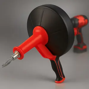 42 FT Drain Snake Hair Drain Clog Remover, Manual Or Powered, Plumbing Snake With Adapte,Unclog Sink Drain Tool, for,Shower,,Sink, No Auto Retract Or Feed, Red
