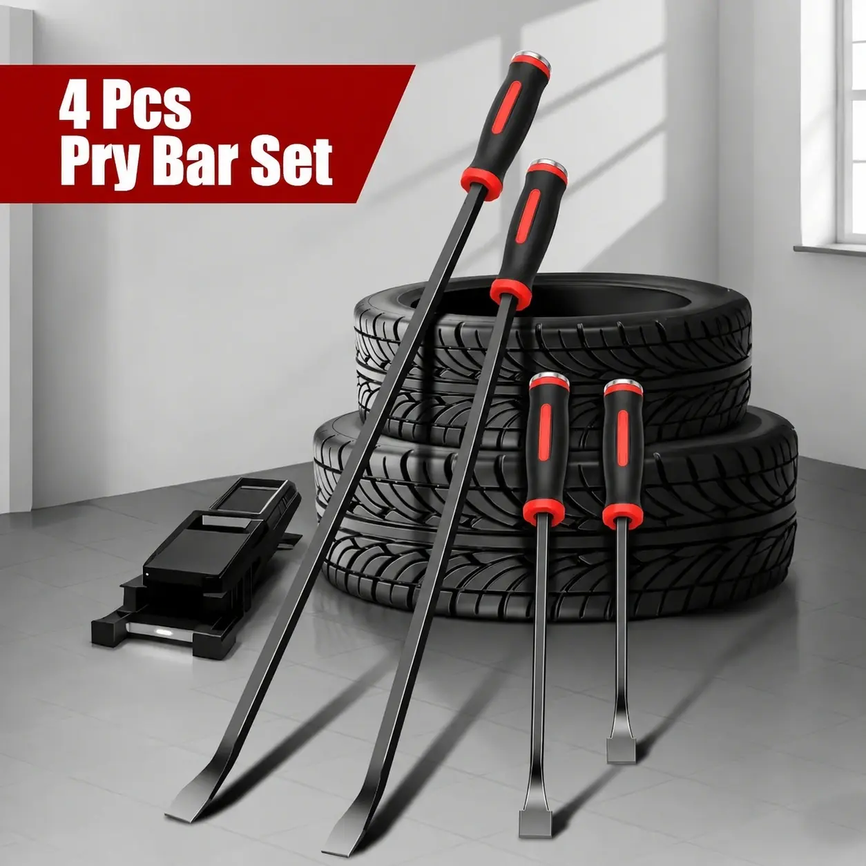 4 Pcs Pry Bar Set Heavy Duty Pry Bars with Thickened Impact Caps Manual Mechanical Tools for Automotive Removal Nail Pulling and Prying Work