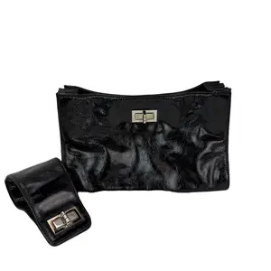 Pre-owned CHANEL patent leather Clutches & Wristlets Patent Mademoiselle lock Convertible Wrist Clutch Black Bag