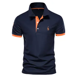 Men's Polo Shirt with Deer Embroidery - Short - Sleeve Turn - down Collar Tee