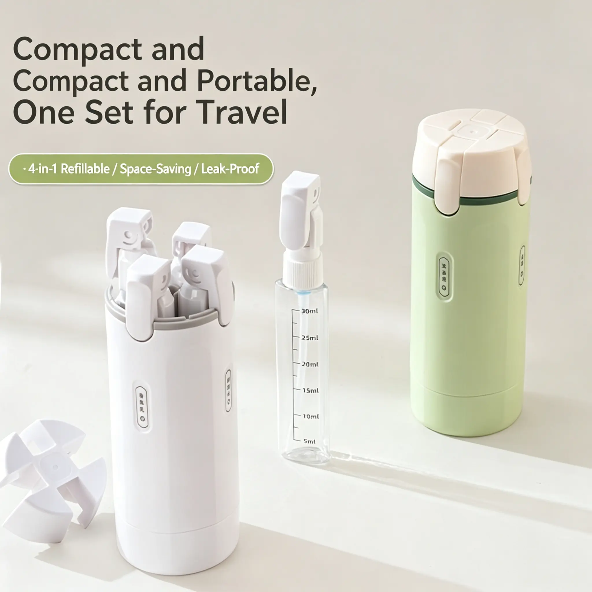 Travel-Size 4-in-1 Refillable Reusable Foldable Traditional Shampoo-Conditioner Bottle - Portable Daily Home Supplies Storage Bottle for Cosmetic Organization