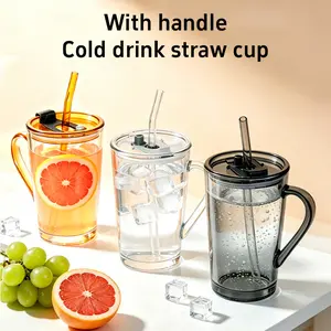 Aesthetic Glass Coffee Mug with Handle, Ins-Style Drinkware Tumbler with Lid & Straw, Large Capacity Reusable Cup for Iced Coffee, Tea coupe