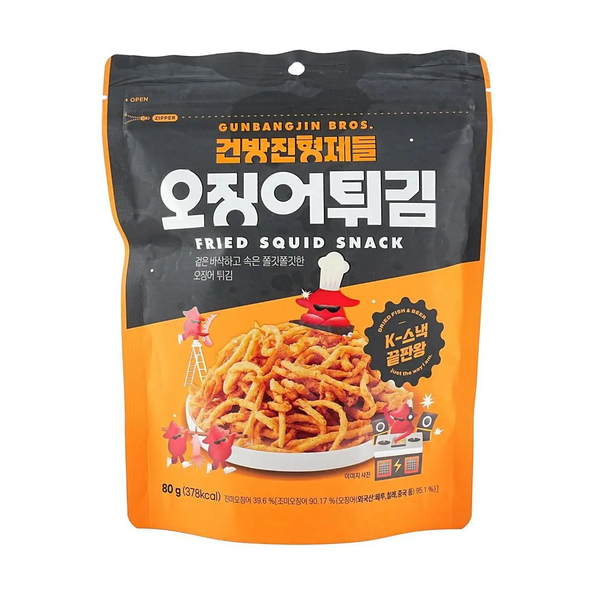 GUNBANGJIN BROS Korean Crispy Fried Squid Strips - Savory Snack, 80g