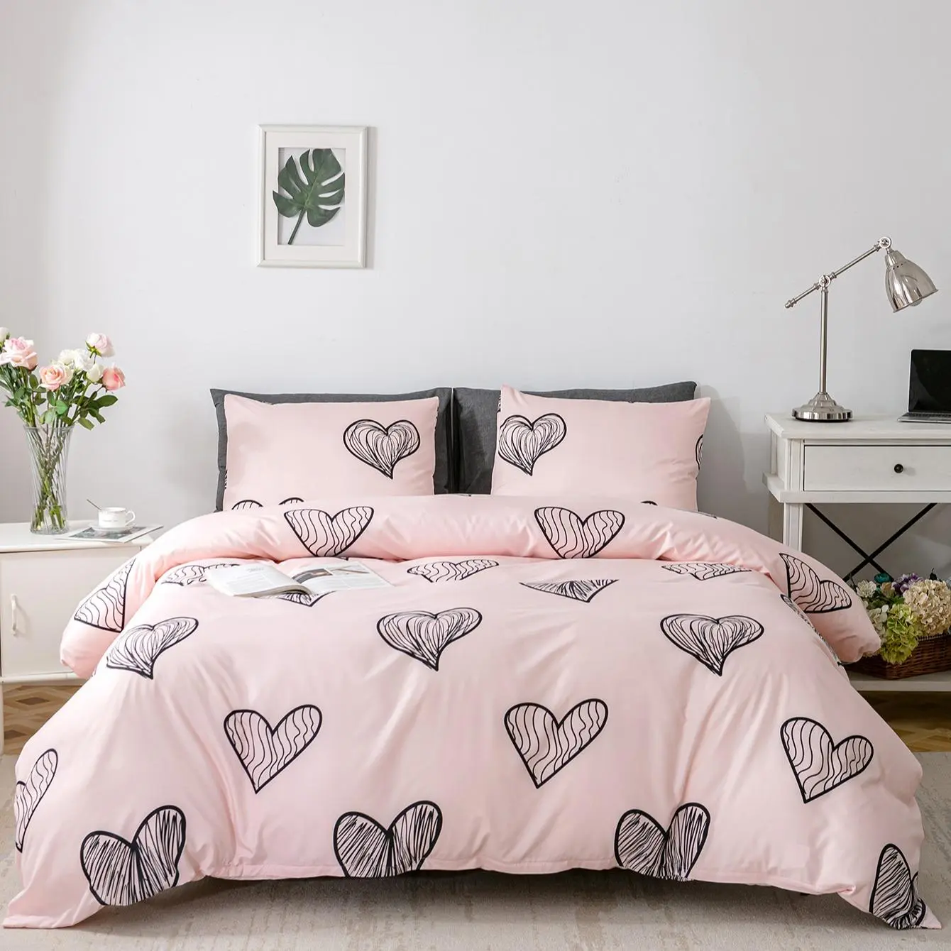 Heart Print Decorative Duvet Cover & Pillowcase Set (No Filler) Duvet Cover Sets, Soft Bedding Set for Home Bedroom