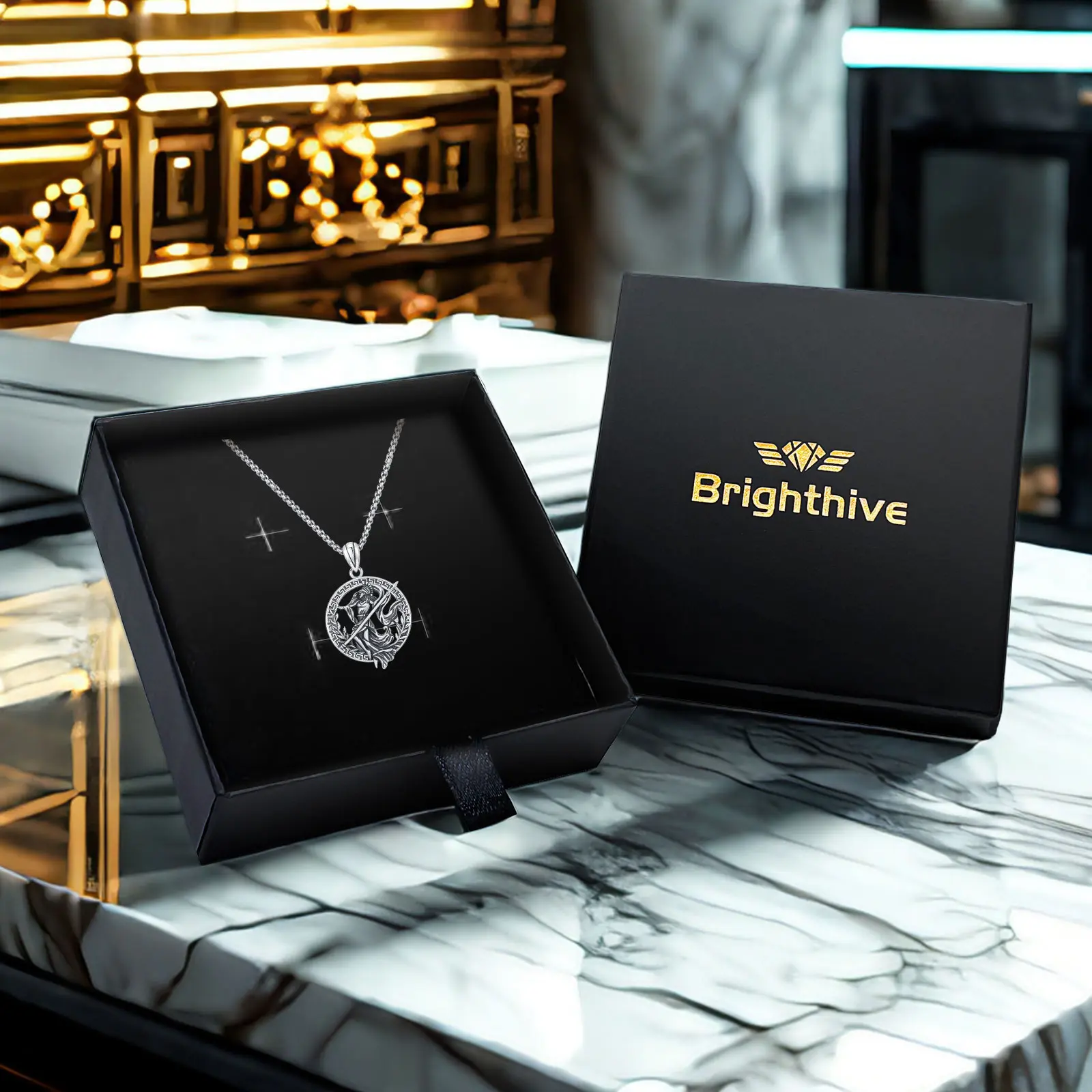 s925 Athena Necklace for Women Men, Vintage 925 Sterling Silver Engraved Goddess of Wisdom Round Pendant, Greek Mythology Jewelry with Gift Box, Engraved Necklace, Round Pendant Necklace