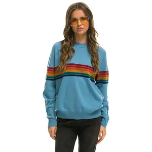 RAINBOW STRIPE 6 UNISEX LIGHT CASHMERE SWEATER - OCEAN