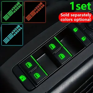 Universal Car Window Button Glow Stickers Set, Fluorescent Blue Function Buttons Decals, Automotive Interior Accessories, Sticker For Cars