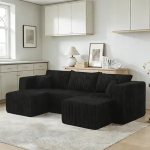 Niccae Compact Modular Sectional Sofa – Compressed Corduroy, Modern Minimalist Design, Ultra-Comfy & Space-Saving Efficiency, Perfect for Small Spaces and Family Living Rooms