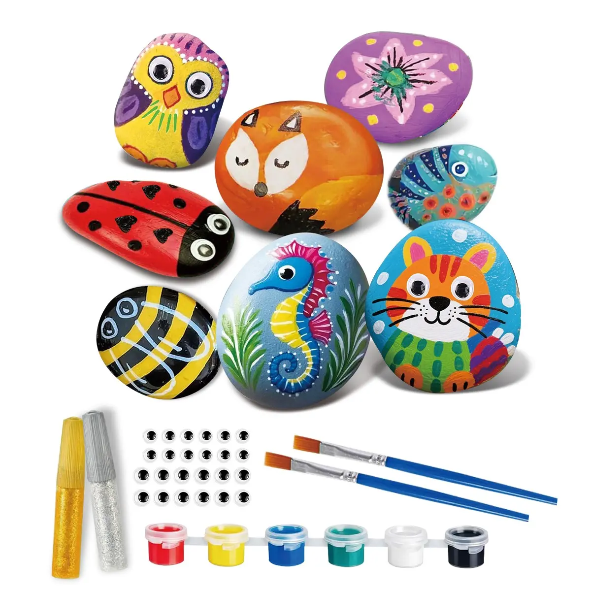 National Geographic Rock Painting Kit for Kids, Art and Craft Tools Set with 6 Paint Colors, Perfect Easter Basket Gift for Girls Ages 5+