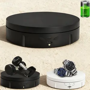Rechargeable 360 Degree Rotating Display Stand Electronic Turntable 22lbs Load Capacity for Photography Jewelry Watch Display Motorized Stand with Button Control Black
