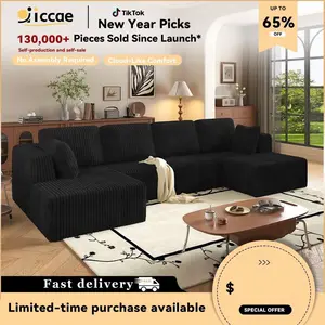 【2-3 Packages】 Niccae 132'' U-shape Boneless Memory Foam Sectional Sofa, Compressed Corduroy Sectional Couches, Oversized U Shape Comfy Modular Compression Cloud Sleeper Sofa with Deep Seat, Space-Saving Recliner Design