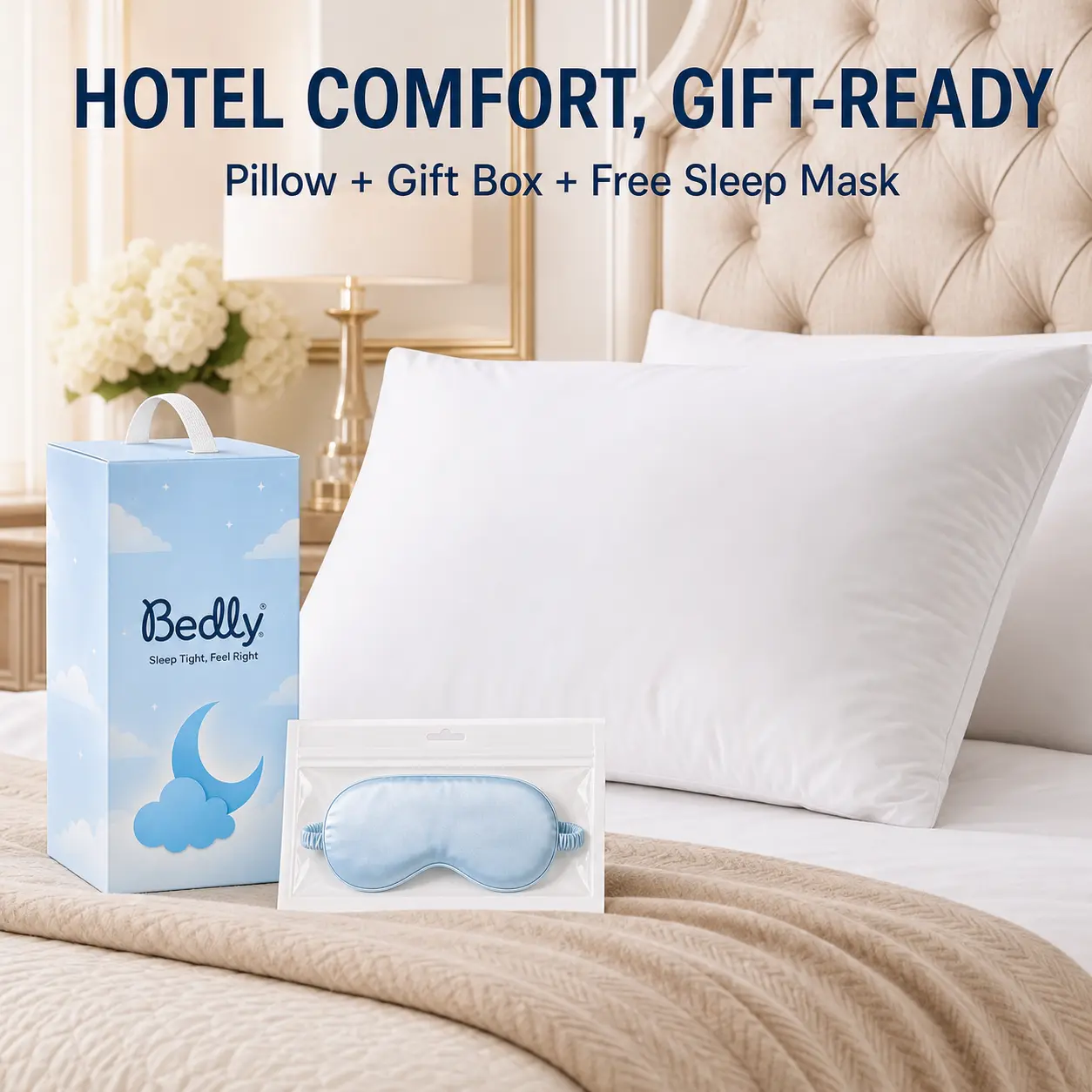 Soft Fluffy Fiberfill Pillow, [29.1*18.9*9.8in] [Gift box + eye mask included], Plush Bed Pillow with Gentle Cushioning and Soft Loft, for Side, Back and Stomach Sleepers, Home, Dorm and Guest Room Use