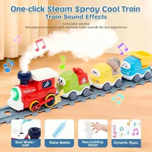 This newly upgraded electric train set features smoke, lights, and sound effects! Includes 4 magnetic cars, DIY assembly tracks, and traffic signs, making it the perfect toy for children aged 3-8 and an ideal birthday or holiday gift