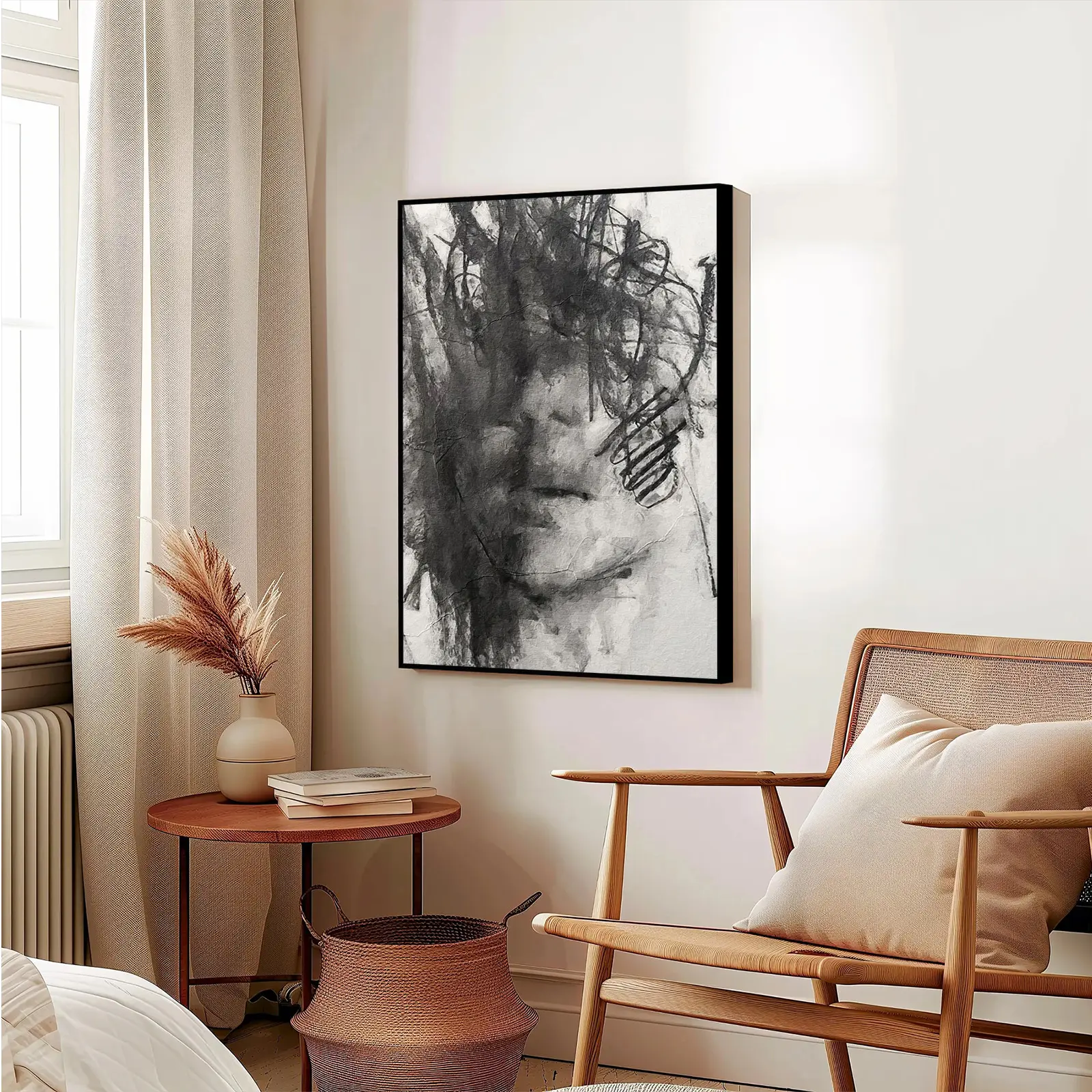 Frameless Black Ink Artistic Abstract Portrait Canvas Print - 50x70cm Hangable Indoor Wall Decor, Unframed Posters & Prints for Modern Kid Room, No Extra Frame Needed Home Supplies